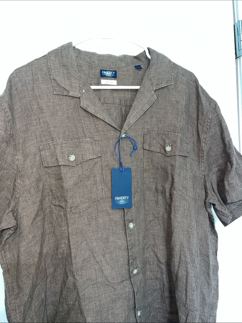 Faherty Brown Micro-Check Short-Sleeve Button-Up